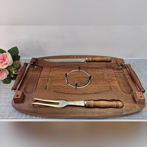 Vintage Deluxe Wood Carving Board Set Incomplete‎ Made In Taiwan